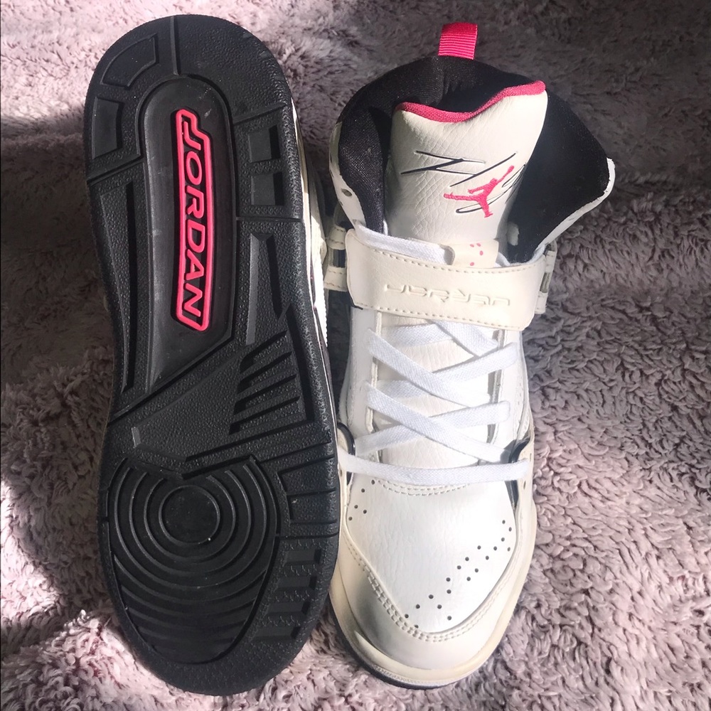 Pink white and black Flight Jordans